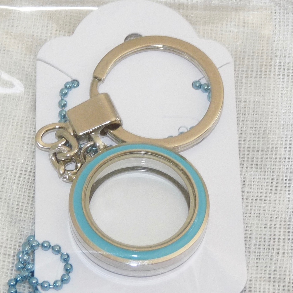 FL Aqua Blue Enamel Round Floating Charm Locket Jewelry KEYCHAIN